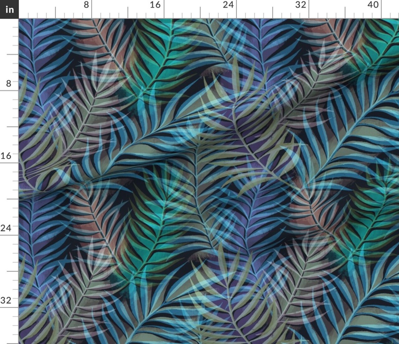 Jewel Tone Palm Tropical Foliage Rainforest Summer Purple Blue Green Large Scale Custom Printed Fabric by Spoonflower Various Fabrics by the Yard or Fat Quarter